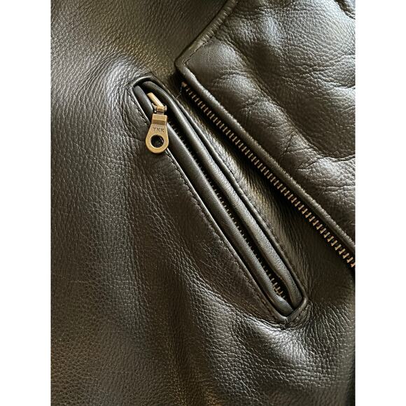 Tannery West 90s Black Leather Faux Fur Trim Coat size Small - Picture 8 of 15